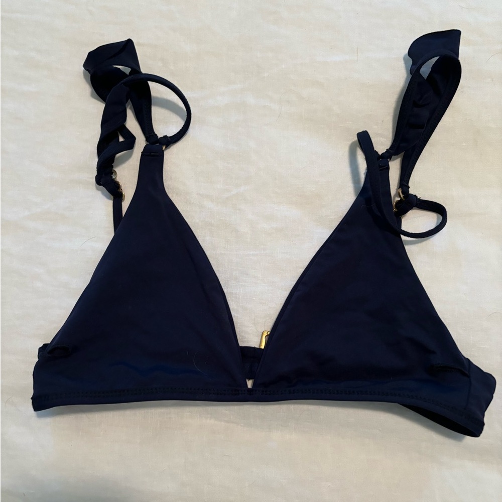 LSPACE navy ruffle swim top